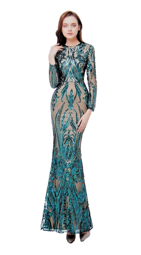 Womens Long Sleeve Mermaid Detachable Train Evening Prom Long Sequin Dress T2390 - 第 4/23 張圖片