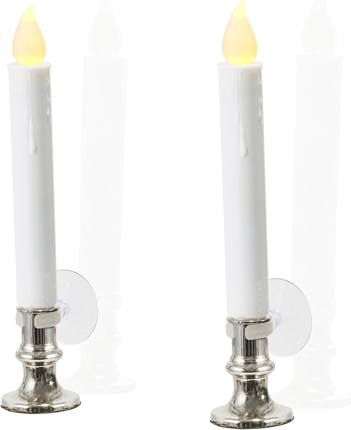 Christmas Candles Window Set of 8 Silver Holders Battery Flameless by