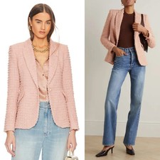 L'agence Chamberlain Tweed Textured Blazer Dusty Pink/metallic Fringe Size 12