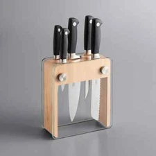 Mercer Culinary Genesis 6-Piece Wood / Glass Knife Block Set