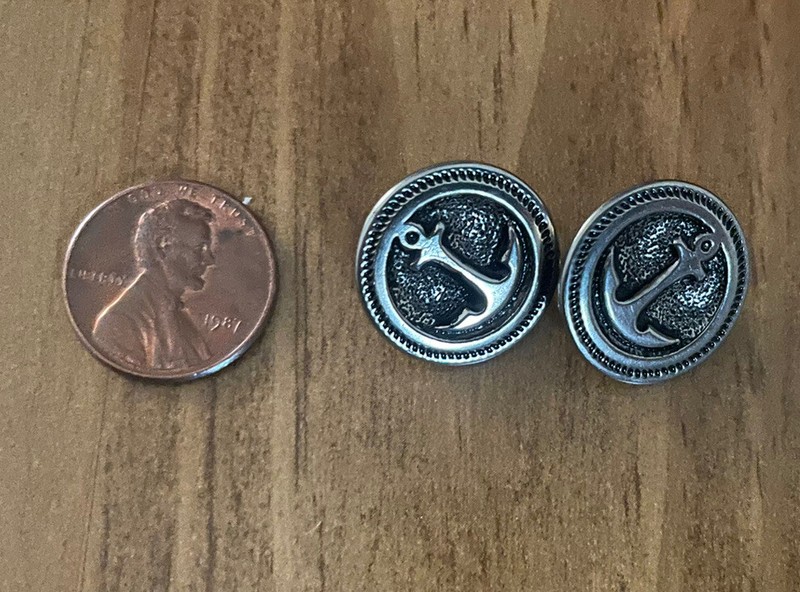 Anchor Metal Buttons  Silver Round Button Qty 2 Nautical Military