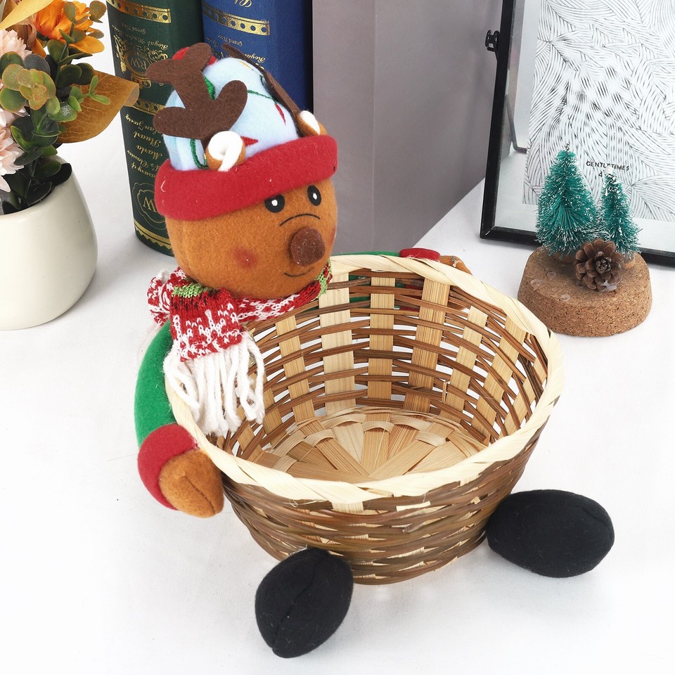 Merry Christmas Candy Storage Basket Decoration Santa Snowman Storage