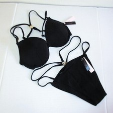 VICTORIAS SECRET Swim 38D Push-Up Top Bikini Set Strappy Brazilian Bottom L XL