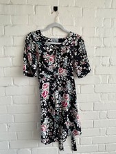 Monsoon Fusion dress Black Floral Patterned boho Dress With Tie Belt U.K. 10