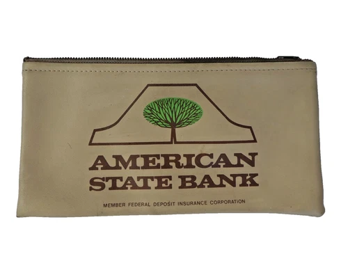Vintage Bank Money Bag Tote Zipper Vinyl "AMERICAN STATE BANK" Federal Depoist