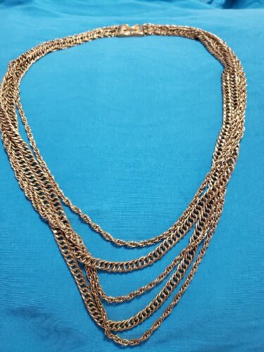  Vintage TRIFARI 5 Layer Gold Tone Multi Strand  Women's Necklace 3o " - Picture 1 of 6