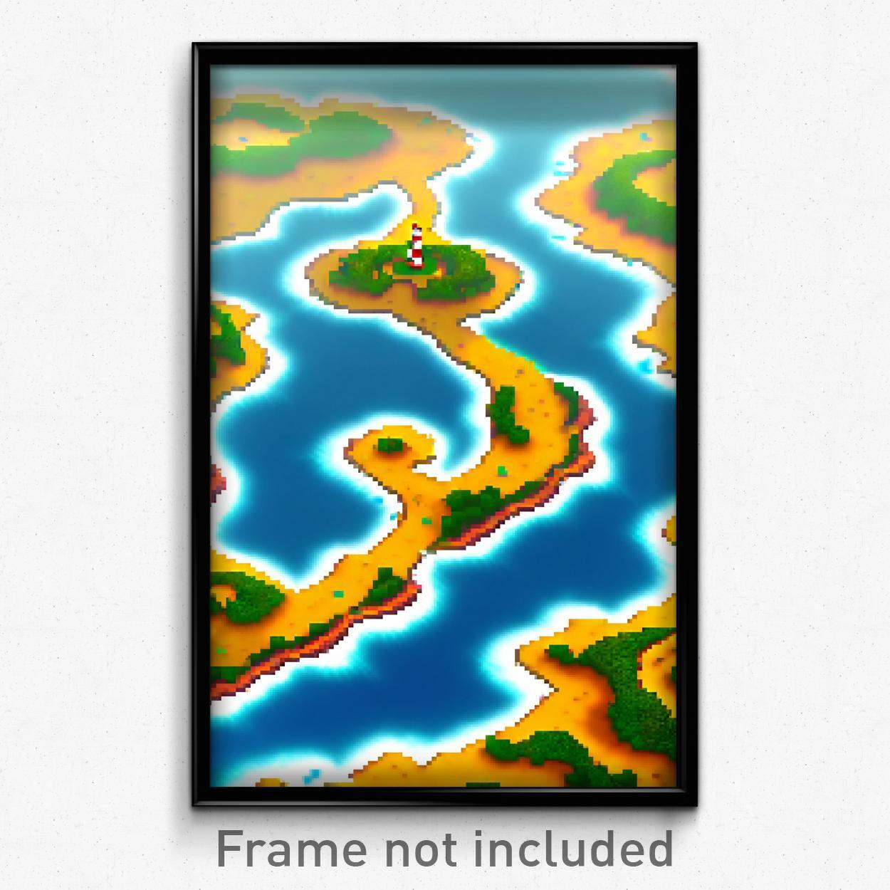 Pixel Art Poster - Swirly Atoll (8 Bit Psychedelic Trippy Video Game Print)