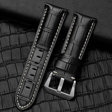 24mm Leather Watch Band Strap For PAM RADIOMIR LUMINOR Watch 44MM Black With Buc