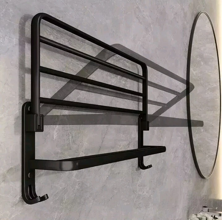 Black Shelf 50CM Folding Holder Hook Wall Mount Aluminum Towel Rack USA SELLER - Image 4 of 4