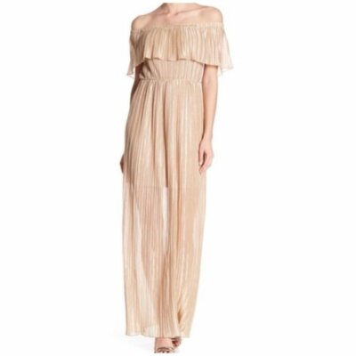 slim fit dress slacks Clemence Plisse Maxi Dress / Gold | Meshki main image 0