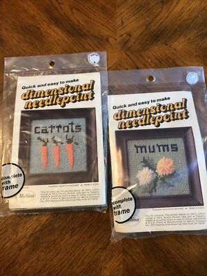 2 Malina Needlepoint Kits Floral Needlepoint 4'' x 4'' New Carrots Mums Garden NIP