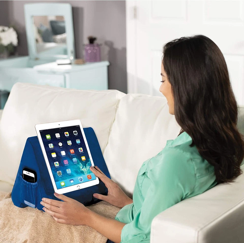 Ontel Blue Pillow Pad Tablet Stand 3 Viewing Multi-Angle Soft Padded Comfort - Image 2 of 4