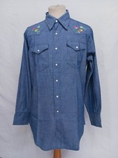 MINT Vtg 60s Wrangler Sanforized Denim Jean Western Shirt Pearl Snap Indigo 16