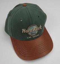 Vintage 90s Hard Rock Cafe Las Vegas Hat Vtg Green Leather Brim USA Logo 2 Tone