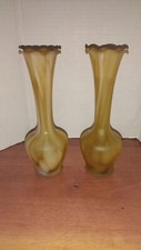 Art Glass Vases Fluted Edge Bud Frosted Mid Century