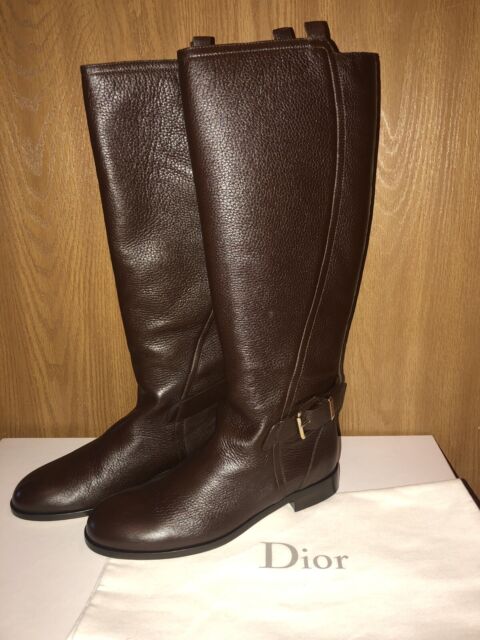 NEW Christian Dior Sz. 39 Leather Knee High Tall Boots Brown $1500 | eBay