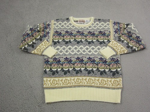 Vintage Import Workshop Sweater Womens Large Creme Wool Fair Isles Knit Baroque