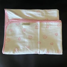 Pottery Barn Kids Blanket Cotton White Pink Gingham Trim Flowers Blocks 25x36"