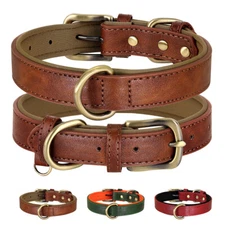 Soft Leather Dog Collar Heavy Duty Durable Brass Buckle for Small to Large Dogs
