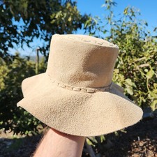 Handmade Suede Cowhide Leather Hat Tan Cowboy Boho Outback - Small