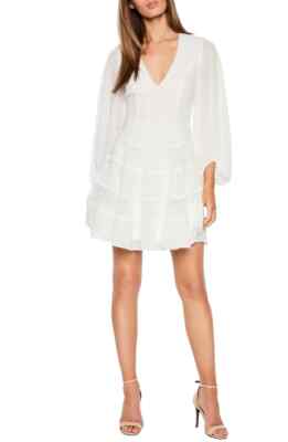 New $339 Bardot Women White Lace & Swiss Dot Long Sleeve Fit & Flare Dress  6/S | eBay