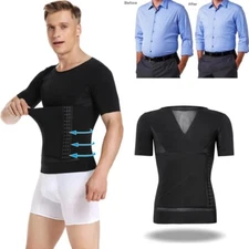 Men Body Shaper Waist Cincher Belly Control Girdle Vest Top Compression Shirt US