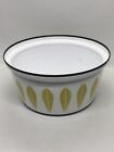Vtg Mcm Catherineholm Norway Mustard Lotus White Oven Pot 7.75" Enamelware
