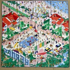 Hermes scarf silk Carre 90cm On The Beach Red Pink blue green