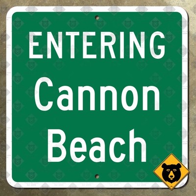 Entering Cannon Beach Oregon city limit marker road sign boundary 12x12