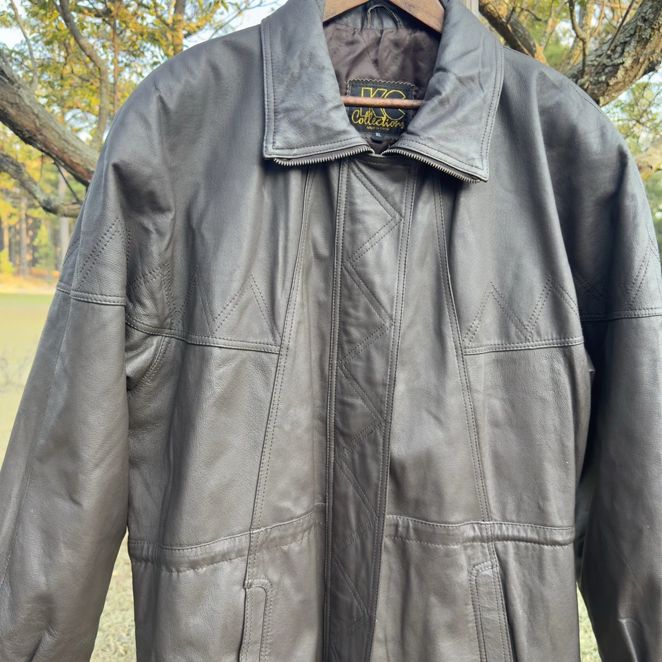 Chaqueta de cuero vintage KC Collections para mujer XL marrón oscuro forro manta occidental Foto 2 de 4