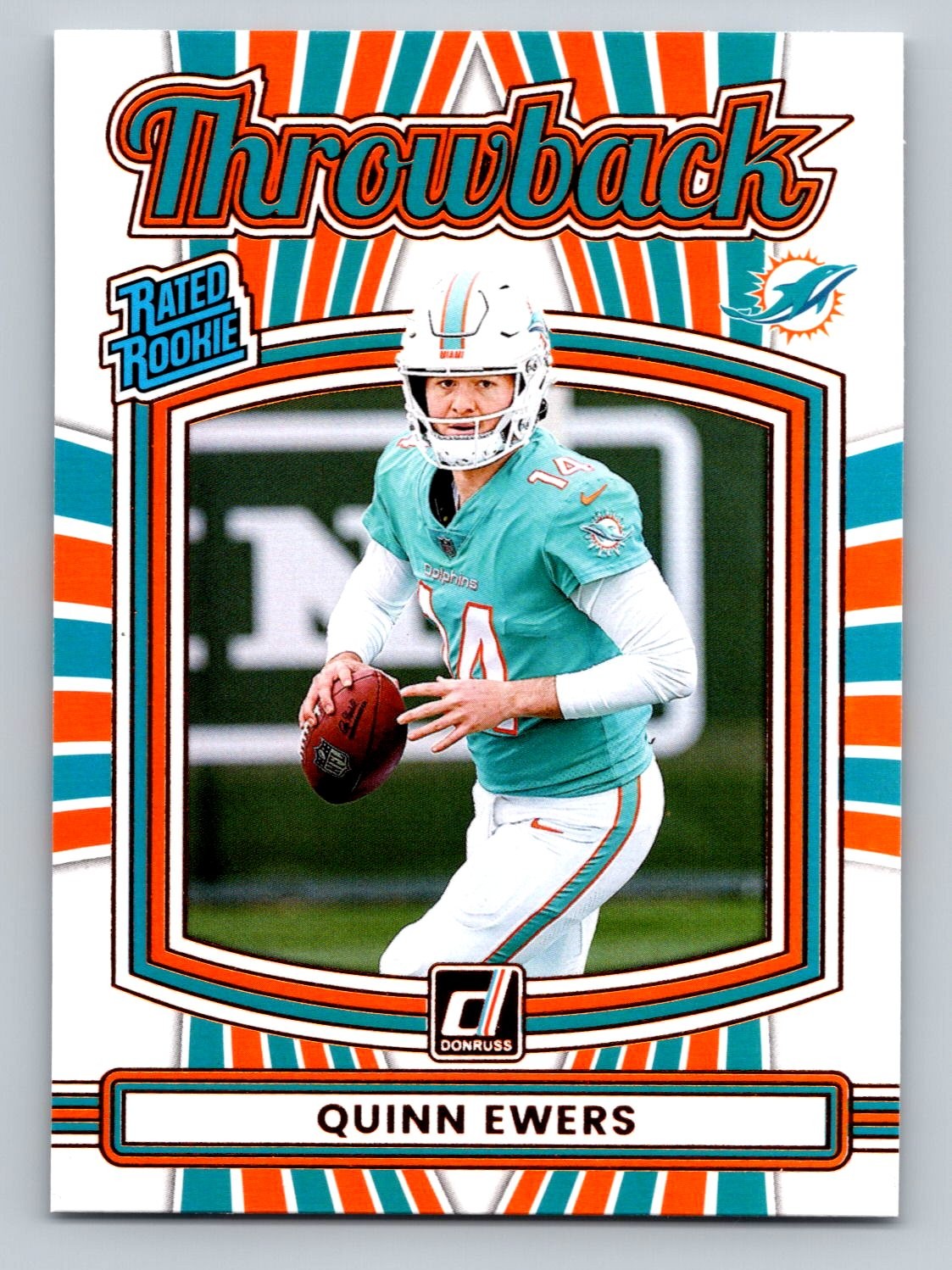 Quinn Ewers 2025 Donruss #4 Rated Rookies Throwback Miami Dolphins