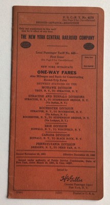 1951 November New York Central Railroad Company One-Way Fares Booklet