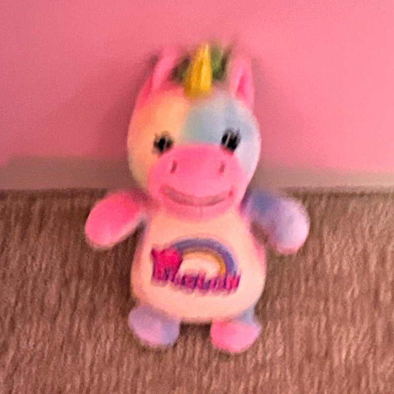 Small Multicolor Unicorn Plush Stuffed Animal, Rainbow Mane, Gold Horn