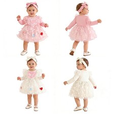 Baby Girls Tulle Dresses Embroidery Ruffles Mesh Ribbed Infant Heart Butterfly