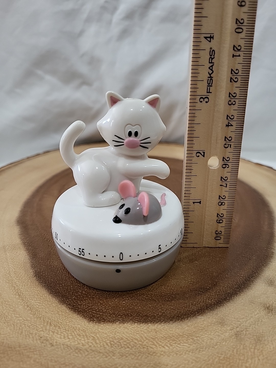 ADORABLE JOIE MEOW CAT & MOUSE 60 MINUTE KITCHEN TIMER Cute Kitsch Pink White 3"