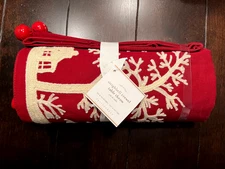 Pottery Barn Sleigh Bell Crewel Embroidered Table Throw 50" x 50" NWT