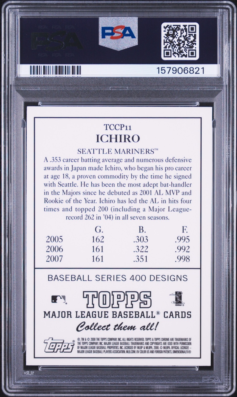 2008 TOPPS CHROME T205 #11 ICHIRO SUZUKI PSA 9 view 2