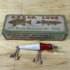 Vintage Creek Chub Bait Co 2202 Midget Pikie Lure White Red 1930s With Box!