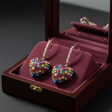 Collier Betsey Johnson Avec Deux Cœurs Strass - Un Rouge Vif Et Un Transparent - Chaîne Mobile Et élégante