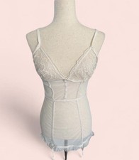 Victoria  s Secret Med White Mesh Lace Babydoll Lingerie Heart Embroidered Bridal