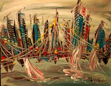 CITYSCAPE   stretched  PAINTING CANVAS ART CONTEMPORARY HU90RTHRT