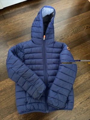 Save the Duck Blue Hooded Puffer Jacket Coat, Vegan Faux Down, Size 10