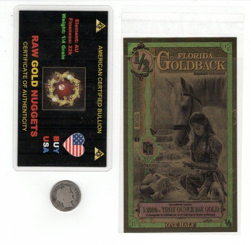 1/2 Florida Gold Back Note w/ 1/4 Grain Gold Card and 1913-P Silver ...