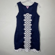 Lilly Pulitzer Navy W White Embroidery Sleeveless Dress Sz 6