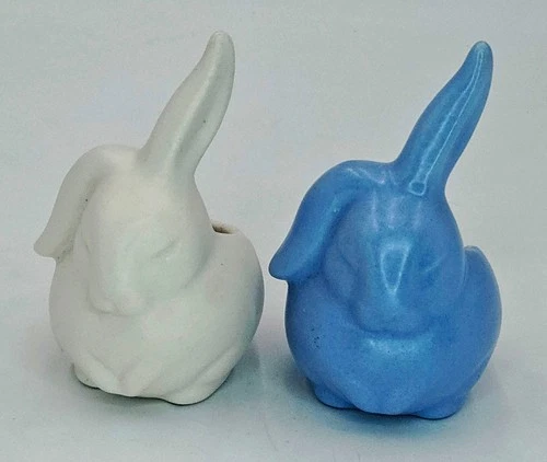 Bunny Planters Vintage Haeger Set of Two Blue and White