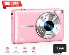 Digital Camera for Kids, 1080P FHD Camera, 44MP Point 32GB Card Anti Shake