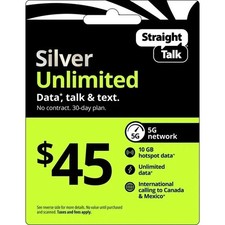 Straight Talk Refill Card 30 Day 45 Prepaid Unlimited Data Plan TOP UP NOW
