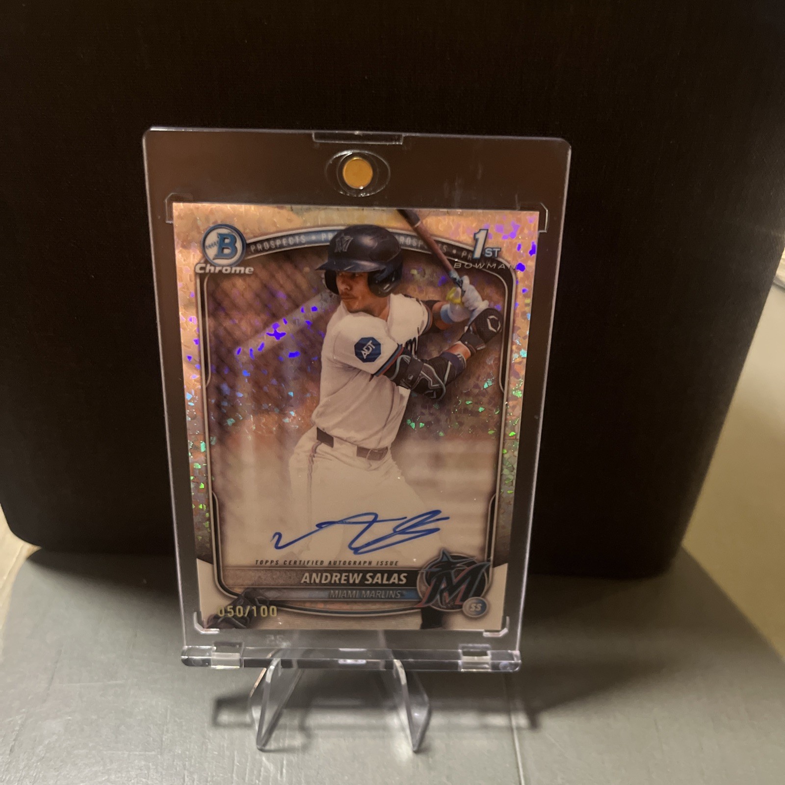 2025 Bowman Chrome Andrew Salas 1st Auto Miami Marlins /100 Mini Diamond