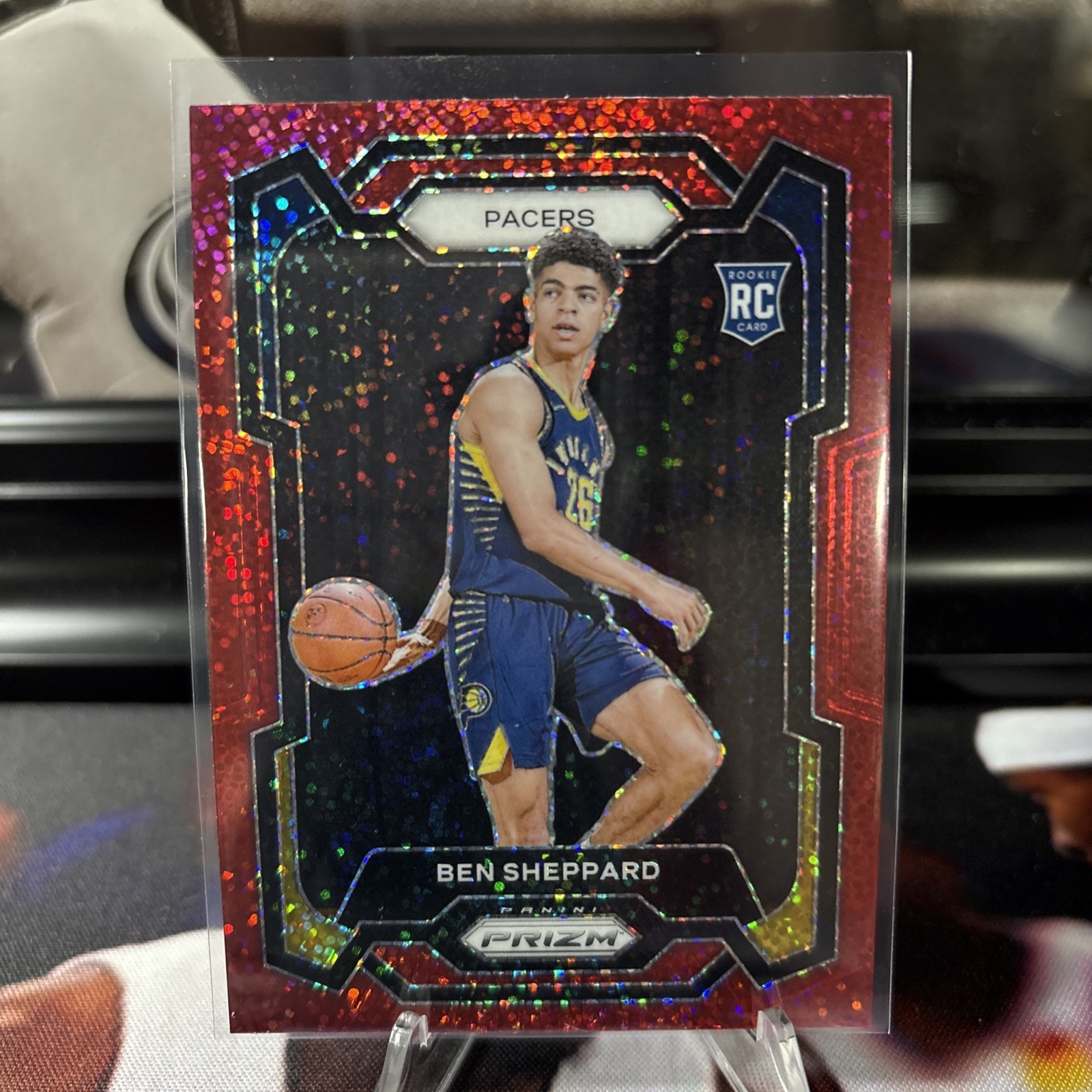 2023-24 Panini Prizm #172 Ben Sheppard Prizms Red Sparkle RC PACERS