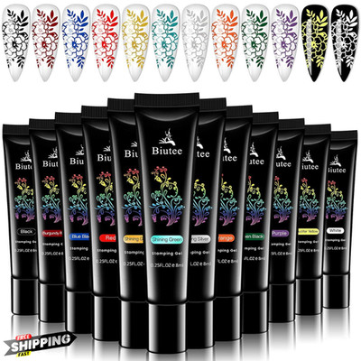 Stamping Nail Polish Gels, 12 Colors Stamping Gels 0.25 Fl Oz Soak off Printed G